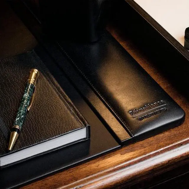 Alt view image 4 of 7 - DACASSO PR-1025 Black Leather Side-Rail Desk Pad/Desk Protector, 38" x 24"