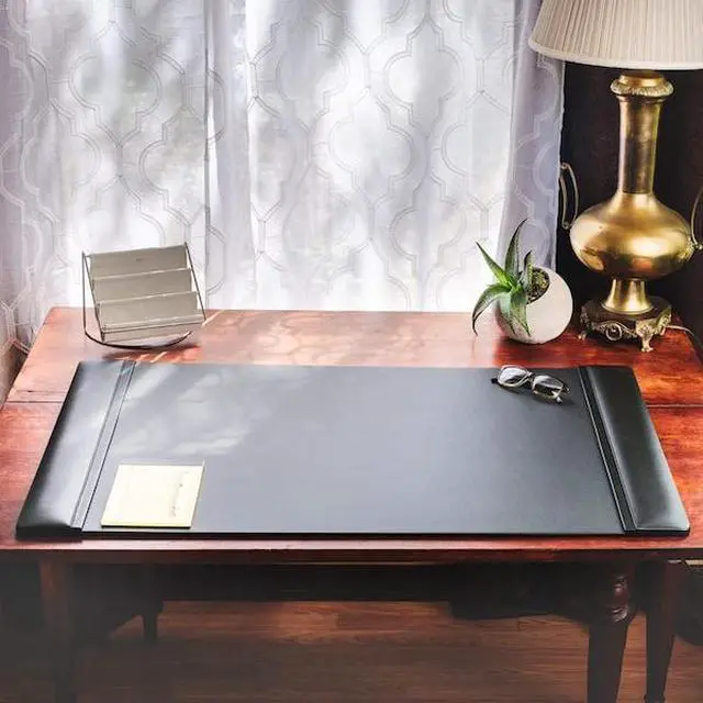 Alt view image 3 of 7 - DACASSO PR-1025 Black Leather Side-Rail Desk Pad/Desk Protector, 38" x 24"