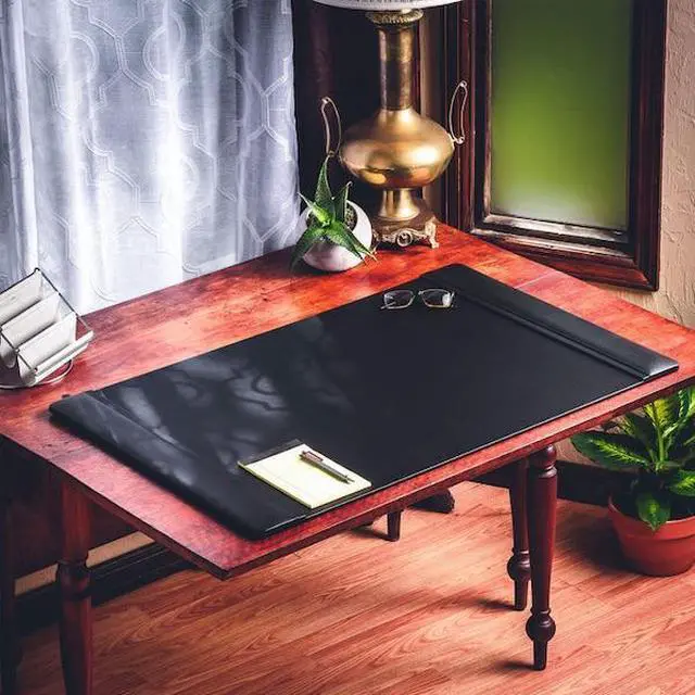 Alt view image 2 of 7 - DACASSO PR-1025 Black Leather Side-Rail Desk Pad/Desk Protector, 38" x 24"