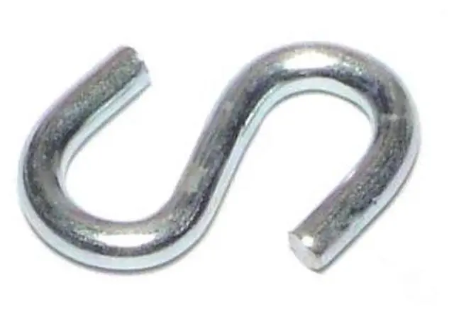 Main image of MIDWEST FASTENER 50992 1/8" x 3/8" x 1" Zinc Plated Steel Open S Hooks 100PK