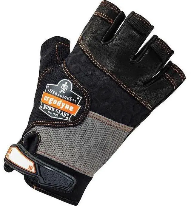 Alt view image 2 of 2 - PROFLEX BY ERGODYNE 901 Half Finger Mechanics Impact Gloves, Genuine Leather