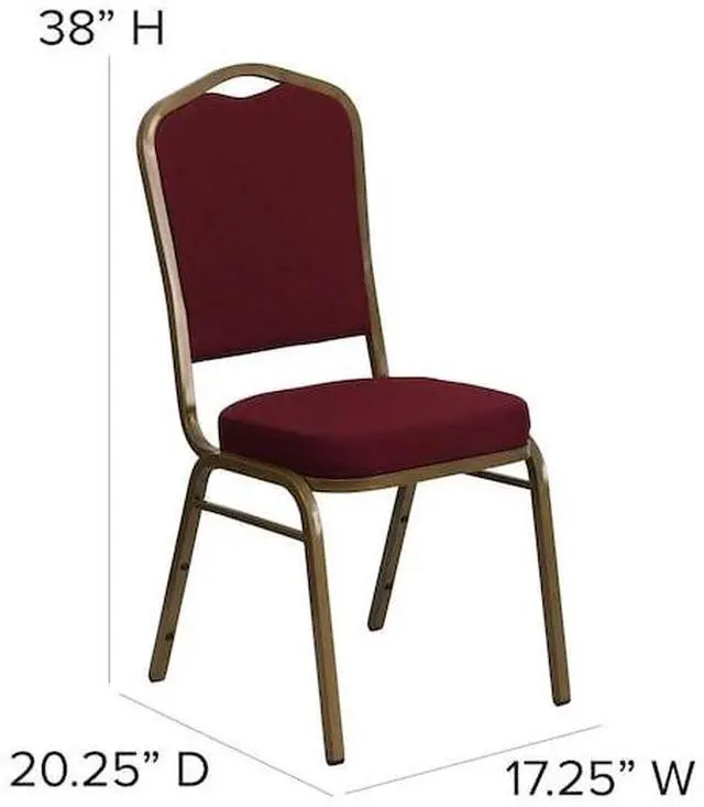 Alt view image 10 of 20 - HERCULES Series Crown Back Stacking Banquet Chair in Burgundy Fabric - Gold Frame
