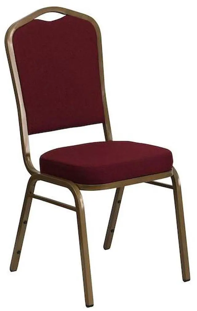 Alt view image 9 of 20 - HERCULES Series Crown Back Stacking Banquet Chair in Burgundy Fabric - Gold Frame