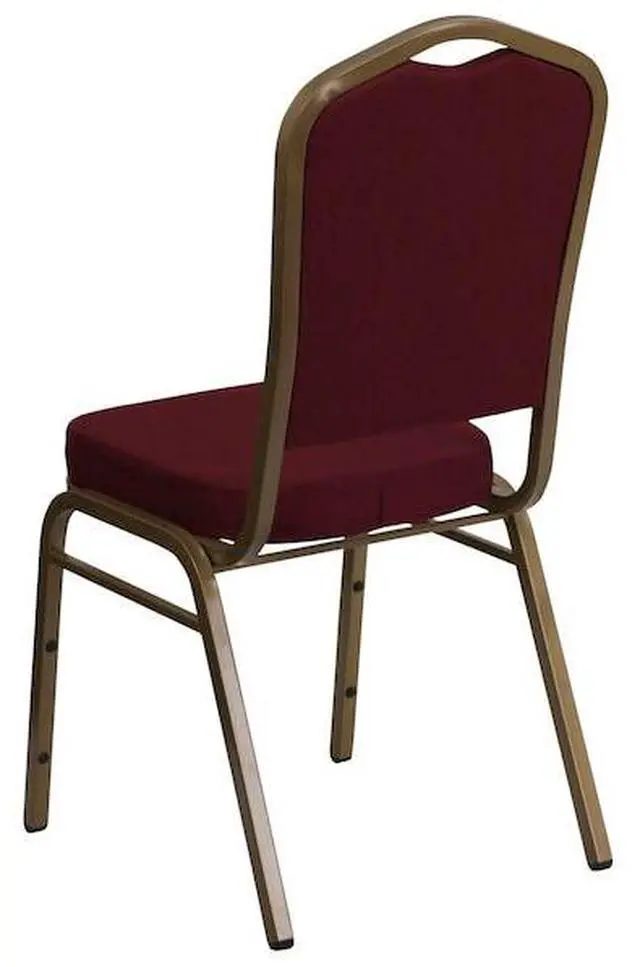 Alt view image 14 of 20 - HERCULES Series Crown Back Stacking Banquet Chair in Burgundy Fabric - Gold Frame