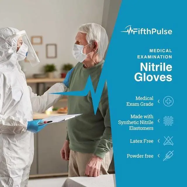 Alt view image 6 of 10 - Fifth Pulse Nitrile Exam Latex Free & Powder Free Gloves - Blue - Box of 200 Gloves (Small)