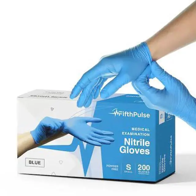 Alt view image 5 of 10 - Fifth Pulse Nitrile Exam Latex Free & Powder Free Gloves - Blue - Box of 200 Gloves (Small)