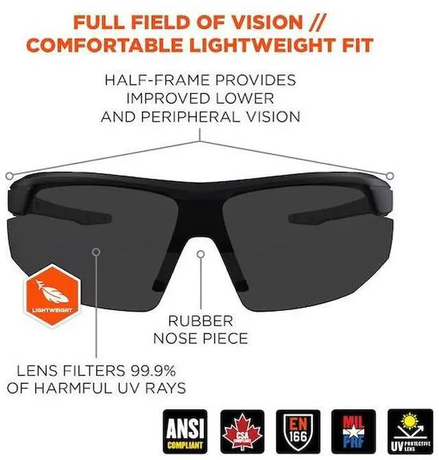 Alt view image 4 of 6 - ERGODYNE SKOLL-AFAS SKOLL, Safety Glasses, Anti-Scratch & Fog-Off+, Smoke Lens,