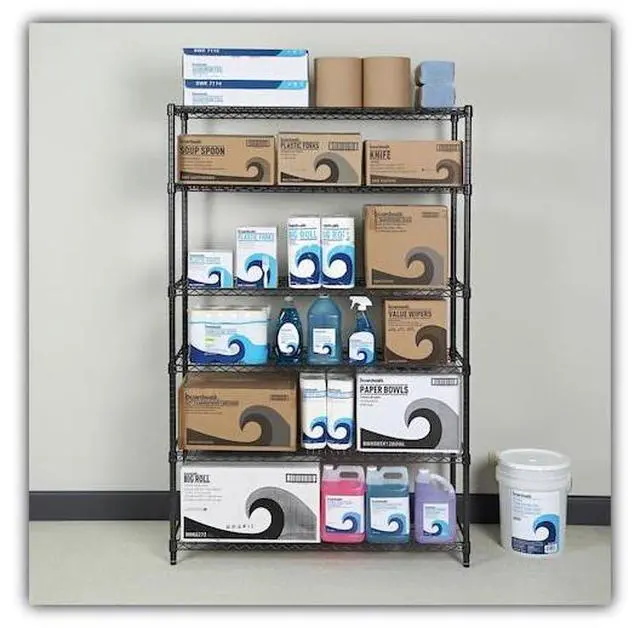Alt view image 16 of 19 - Alera - 6TCOM4818BA - Commercial Wire Shelving, Six-Shelf, 48w x 18d x 72h, Black Anthracite