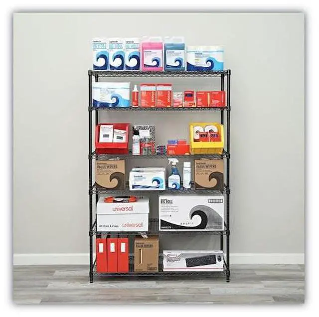 Alt view image 17 of 19 - Alera - 6TCOM4818BA - Commercial Wire Shelving, Six-Shelf, 48w x 18d x 72h, Black Anthracite