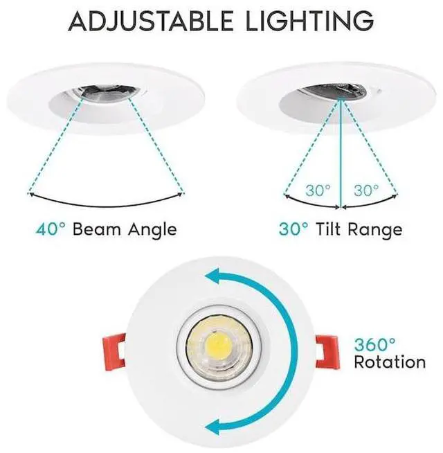 Alt view image 5 of 7 - LUXRITE LR23268-1PK 3 Inch Gimbal LED Recessed Downlight 5 CCT Selectable