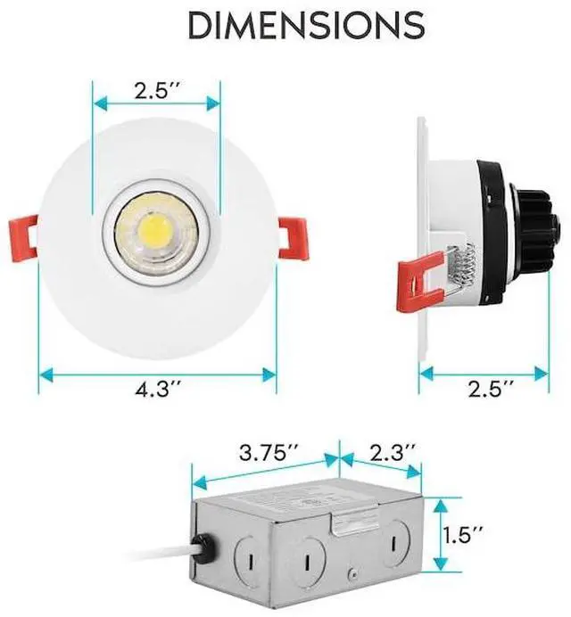 Alt view image 7 of 7 - LUXRITE LR23268-1PK 3 Inch Gimbal LED Recessed Downlight 5 CCT Selectable