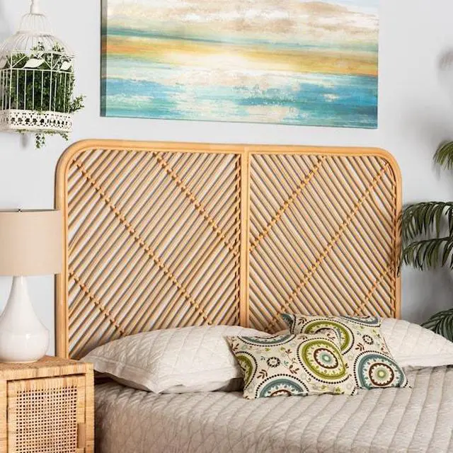 Alt view image 12 of 13 - Baxton Studio Sakina Modern Bohemian Natural Brown Rattan Queen Size Wall-mount Headboard