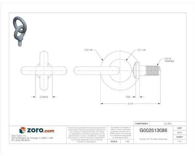 Alt view image 2 of 3 - MIDWEST FASTENER 54614 Eye Bolt 1/2"-13, Steel, Galvanized