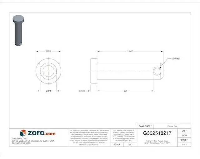 Alt view image 2 of 3 - MIDWEST FASTENER 34711 1/4" x 1" Zinc Plated Steel Single Hole Clevis Pins 1