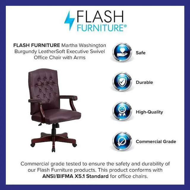 Alt view image 12 of 20 - Martha Washington Burgundy LeatherSoft Executive Swivel Office Chair with Arms