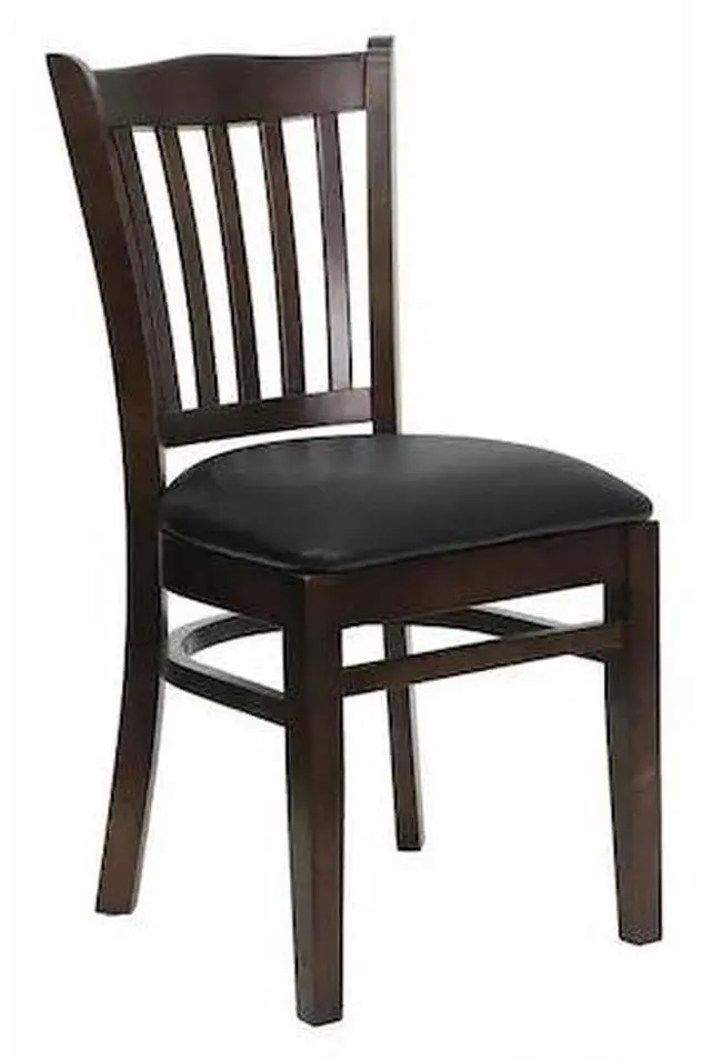 Alt view image 11 of 17 - Flash Furniture XU-DGW0008VRT-WAL-BLKV-GG Hercules Series Walnut Finished Vertical Slat Back Wooden Restaurant Chair with Black Vinyl Seat