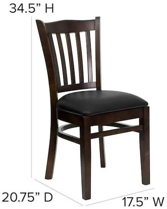 Alt view image 12 of 17 - Flash Furniture XU-DGW0008VRT-WAL-BLKV-GG Hercules Series Walnut Finished Vertical Slat Back Wooden Restaurant Chair with Black Vinyl Seat