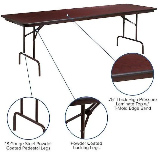 Alt view image 18 of 20 - 30'' x 96'' Rectangular High Pressure Mahogany Laminate Folding Banquet Table