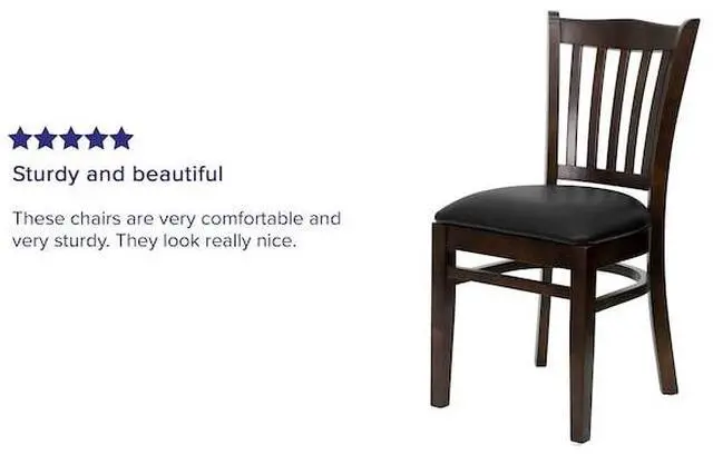Alt view image 14 of 17 - Flash Furniture XU-DGW0008VRT-WAL-BLKV-GG Hercules Series Walnut Finished Vertical Slat Back Wooden Restaurant Chair with Black Vinyl Seat