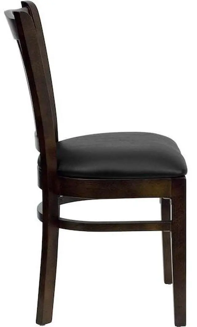 Alt view image 16 of 17 - Flash Furniture XU-DGW0008VRT-WAL-BLKV-GG Hercules Series Walnut Finished Vertical Slat Back Wooden Restaurant Chair with Black Vinyl Seat