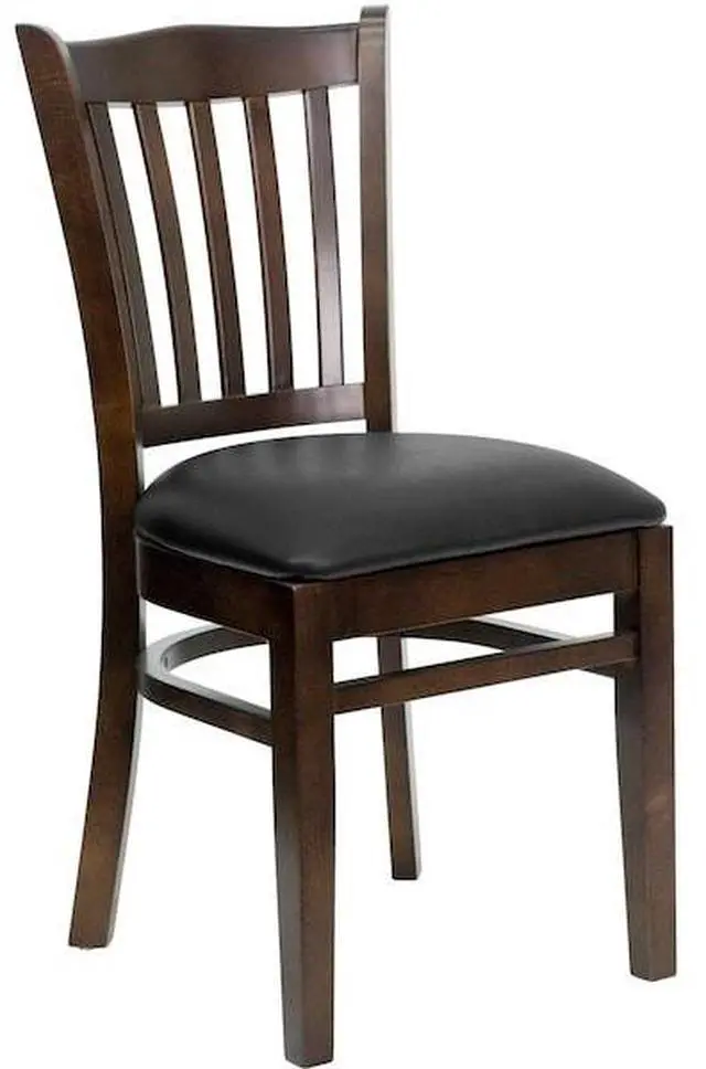 Alt view image 15 of 17 - Flash Furniture XU-DGW0008VRT-WAL-BLKV-GG Hercules Series Walnut Finished Vertical Slat Back Wooden Restaurant Chair with Black Vinyl Seat