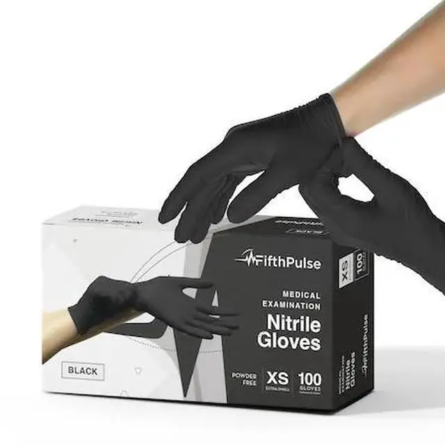 Alt view image 3 of 8 - Fifth Pulse Nitrile Exam Latex Free & Powder Free Gloves - Lavender - Box of 50 Gloves (Small) Black XS Size 100 pack