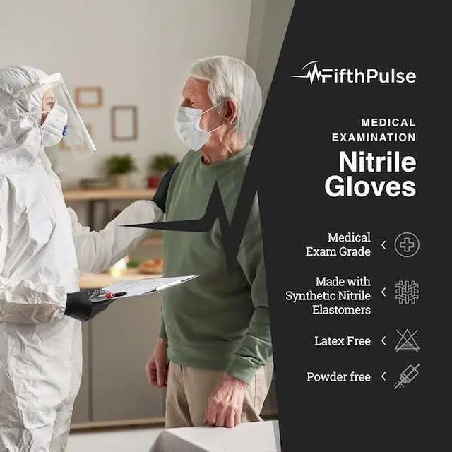 Alt view image 8 of 8 - Fifth Pulse Nitrile Exam Latex Free & Powder Free THICKER Gloves - Black (4 mil) - Box of 200 Gloves (Large)