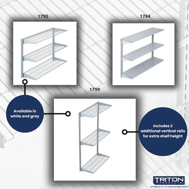 Alt view image 6 of 6 - TRITON PRODUCTS 1799 Wall Mount Shelving Unit W/ 3 Steel Wire Shelves &