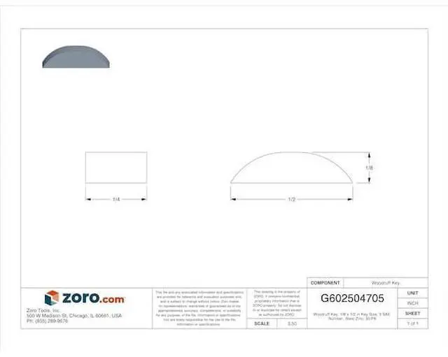Alt view image 2 of 3 - MIDWEST FASTENER 60923 Woodruff Key, 1/8 x 1/2 in Key Size, 3 SAE Number, Steel