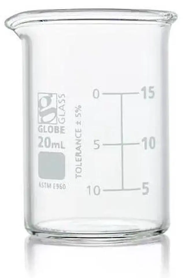 Main image of GLOBE SCIENTIFIC 8010020 Beaker, Globe Glass, 20mL, Low Form Griffin Style,