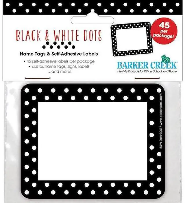 Alt view image 2 of 2 - BARKER CREEK 1505 Black & White Dots Name Tags/Self-Adhesive Labels, 45/Pack