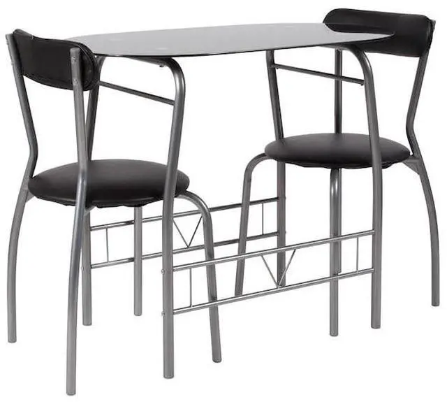 Alt view image 5 of 12 - Sutton 3 Piece Space-Saver Bistro Set with Black Glass Top Table and Black Vinyl Padded Chairs