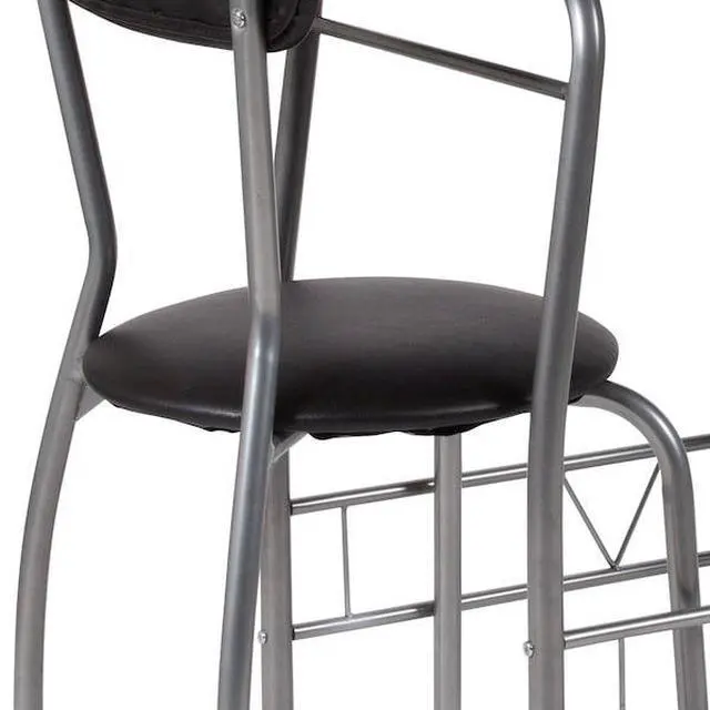 Alt view image 9 of 12 - Sutton 3 Piece Space-Saver Bistro Set with Black Glass Top Table and Black Vinyl Padded Chairs