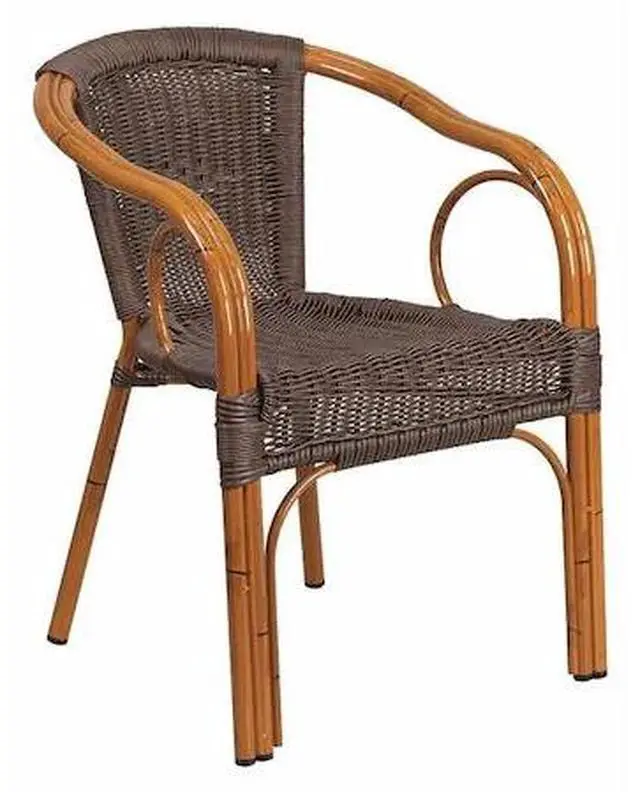 Alt view image 9 of 20 - Flash Furniture Cadiz Series Bamboo Patio Chair Dark Brown Rattan/Red Bamboo-Aluminum Frame (SDAAD632009D2)