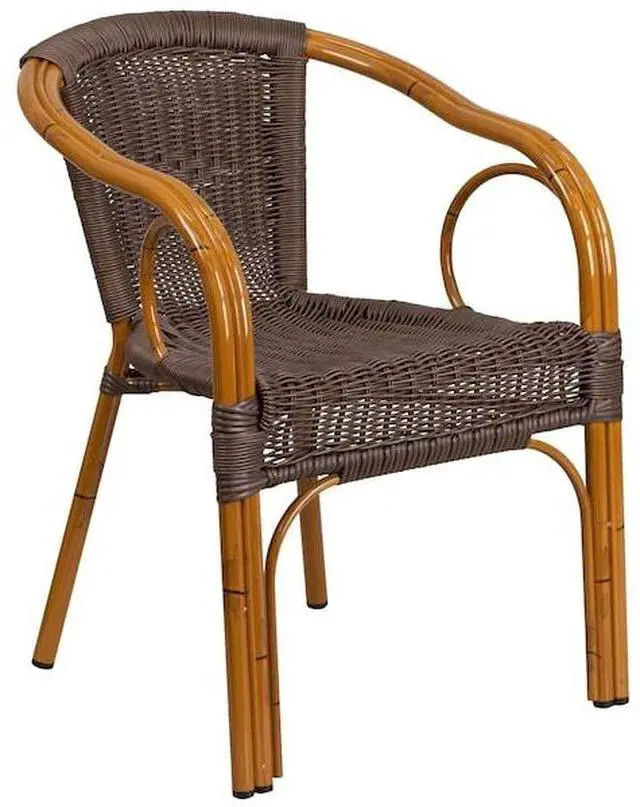 Alt view image 10 of 20 - Flash Furniture Cadiz Series Bamboo Patio Chair Dark Brown Rattan/Red Bamboo-Aluminum Frame (SDAAD632009D2)