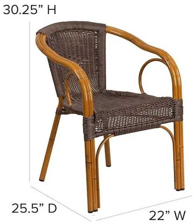 Alt view image 11 of 20 - Flash Furniture Cadiz Series Bamboo Patio Chair Dark Brown Rattan/Red Bamboo-Aluminum Frame (SDAAD632009D2)