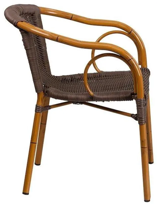 Alt view image 14 of 20 - Flash Furniture Cadiz Series Bamboo Patio Chair Dark Brown Rattan/Red Bamboo-Aluminum Frame (SDAAD632009D2)