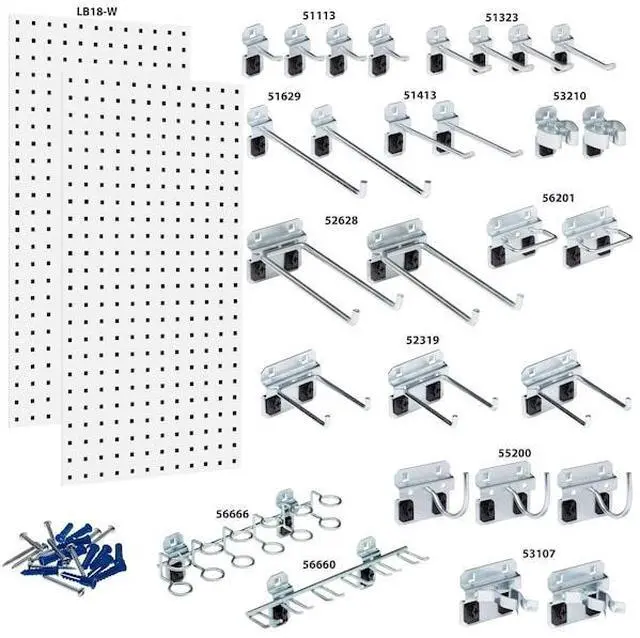 Alt view image 7 of 7 - Triton Products WC18-WH-Kit LocBoard Wall System Square Hole Pegboard & Locking Hook Organizer