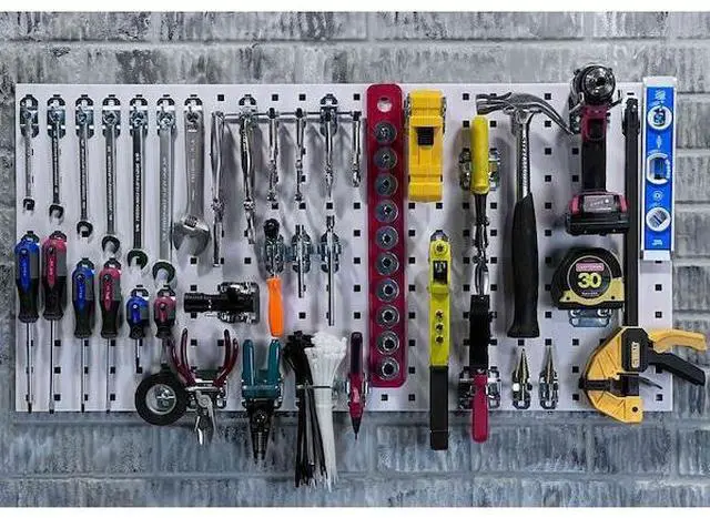 Alt view image 6 of 7 - Triton Products WC18-WH-Kit LocBoard Wall System Square Hole Pegboard & Locking Hook Organizer