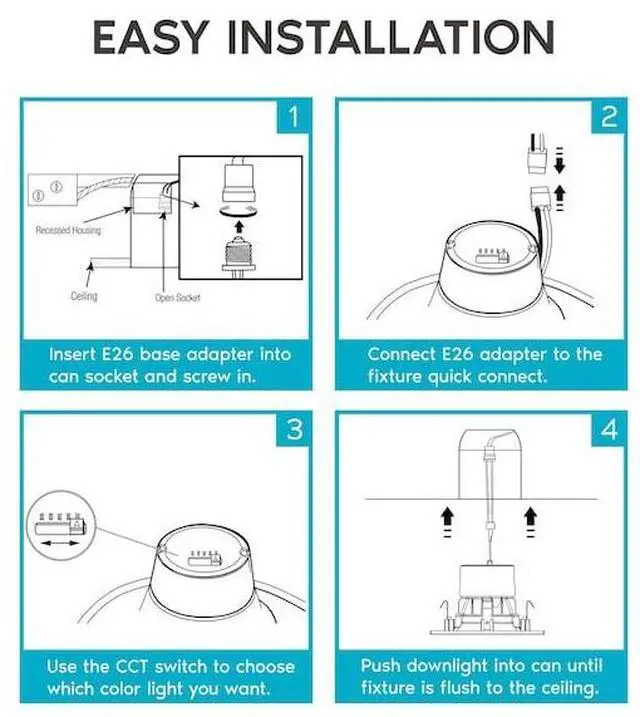 Alt view image 6 of 7 - LUXRITE LR23785-6PK 4 Inch Square LED Recessed Can Lights 5 CCT Selectable