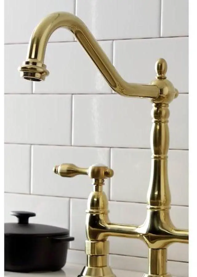 Alt view image 2 of 7 - KINGSTON BRASS KS1277TALBS Bridge Kitchen Faucet with Brass Sprayer, Brushed