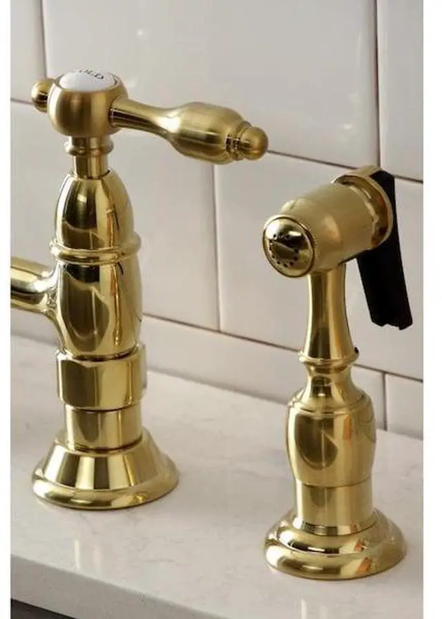 Alt view image 7 of 7 - KINGSTON BRASS KS1277TALBS Bridge Kitchen Faucet with Brass Sprayer, Brushed