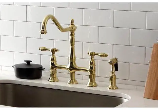 Alt view image 4 of 7 - KINGSTON BRASS KS1277TALBS Bridge Kitchen Faucet with Brass Sprayer, Brushed