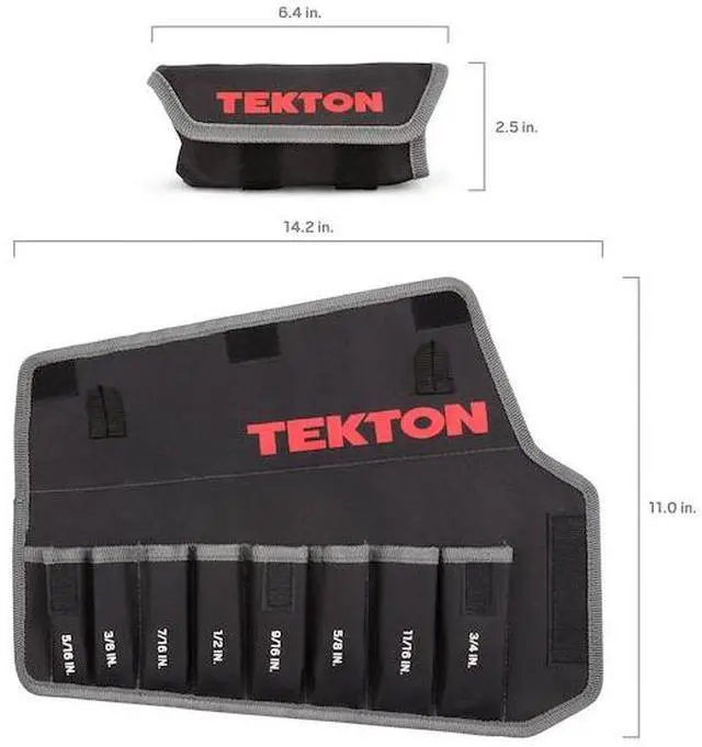 Alt view image 5 of 6 - TEKTON ORG27108 Roll Up Tool Bag, Stubby Comb. Wrn Pouch,5/16-3/4",8 Tool,