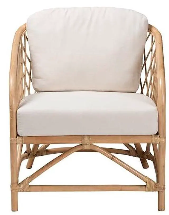 Alt view image 10 of 13 - Baxton Studio Patsy Modern Bohemian White Fabric and Natural Brown Rattan Armchair