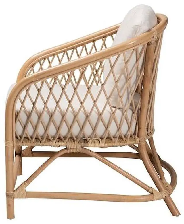 Alt view image 11 of 13 - Baxton Studio Patsy Modern Bohemian White Fabric and Natural Brown Rattan Armchair