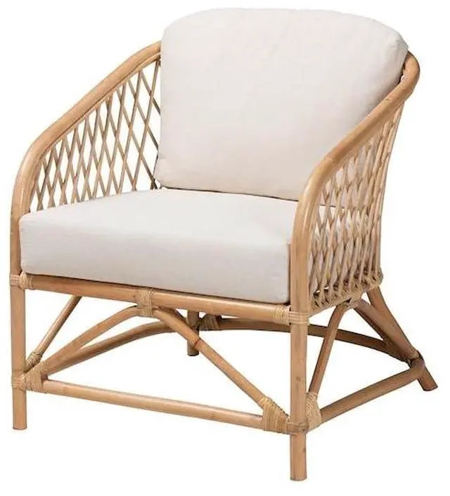 Alt view image 9 of 13 - Baxton Studio Patsy Modern Bohemian White Fabric and Natural Brown Rattan Armchair