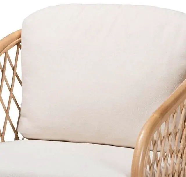 Alt view image 13 of 13 - Baxton Studio Patsy Modern Bohemian White Fabric and Natural Brown Rattan Armchair