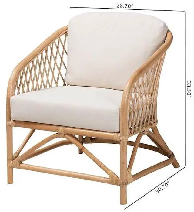 Alt view image 8 of 13 - Baxton Studio Patsy Modern Bohemian White Fabric and Natural Brown Rattan Armchair
