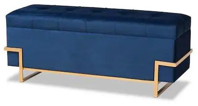 Alt view image 15 of 20 - Baxton Studio Parker Glam and Luxe Navy Blue Velvet Upholstered and Gold Metal Finished Storage Ottoman